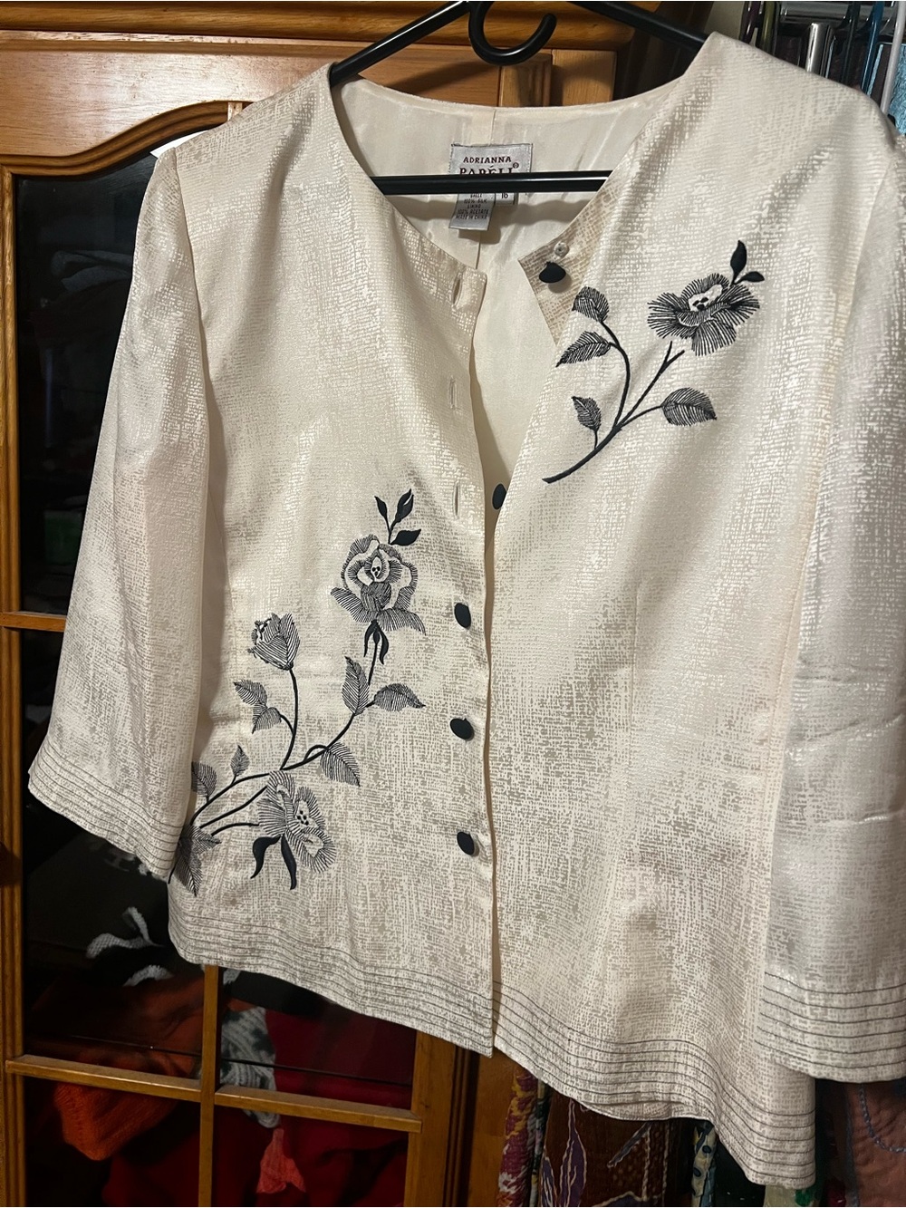 Adrianna Papell Cream Embroidered Jacket silk